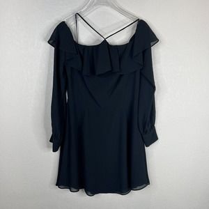 LPA Mini Dress 5 Size Medium Black Halter Neck Off The Shoulder Ruffle Georgette